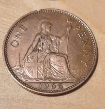 LOTTO 2 MONETE 1966 One Penny Dei Gratia Regina Fd Elisabetta II