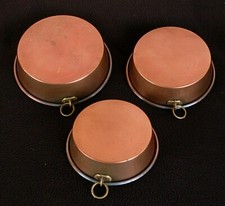 SET DI 3 VECCHIE TEGLIE TORTIERE IN RAME RIPULITO D.17,5/19/21 cm.