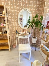 CONSOLLE PETTINEUSE CON SPECCHIO E SGABELLO - SHABBY CHIC - PARI AL NUOVO 