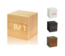 Sveglia da Comodino Cubo Digitale Orologio Tavolo Display LED Effetto Legno 1293