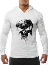 felpa maglia bianco nero teschio slim morbida cappuccio maniche lunghe S034