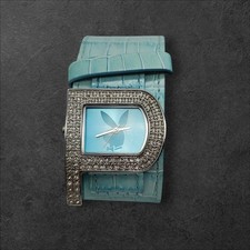 Orologio Playboy donna blu P pelle designer cristallo nuovo con scatola spedizione gratuita