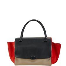 Borsa media Celine Trapezio beige rossa nera pelle e camoscio usata