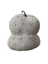 Cappello donna in maglia grigio con strass Caldo E Morbido Acrilico/Angora/Lana 