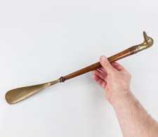 Calzascarpe antico - legno ed ottone - testa di anatra - vintage