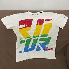 Maglia da uomo T-shirt bianca in cotone manica corta stampa multi colore TG L