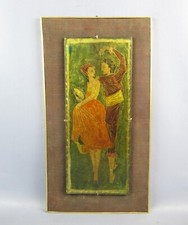 Quadro dipinto su cristallo foglia oro coppia ballerini Spagnoli vintage anni 60