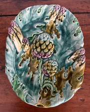 Antico piatto ovale asparagi/carciofi - barbotine / primi '900