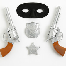 Set Western per Bambini con 2 Pistole Giocattolo, Maschera e Distintivo – Wild W