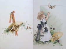 § CARTONCINO AUGURALE 1900 CON BAMBINA E FARFALLA