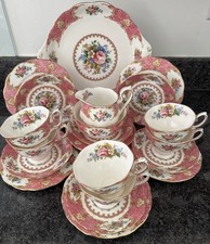 Royal Albert Pink Lady Carlyle set 6 trio, piatto per torta, brocca, ciotola. Set 21 pezzi