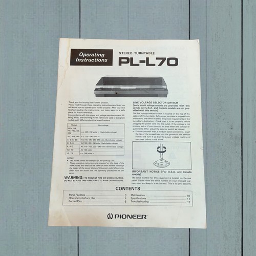 Pioneer l70 manuale - pl-l70,