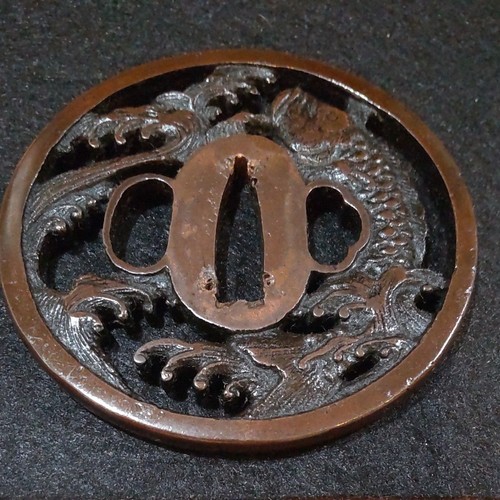 Japanese tsuba iron koi wave - tsuba,