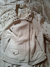 Giubbotto Bianco Chiodo Simil Pelle Zara Donna Borchiato Taglia M