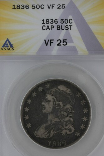 1836 anacs 25 cap - vf,