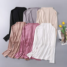 T-shirt donna 100% seta di gelso maglia collo medio maglietta manica lunga top