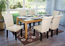 Set 6 sedie sala da pranzo Chesterfield Edinburgh II, ecopelle crema, gambe scure