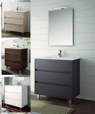 ARREDO BAGNO MOBILE MODERNO LEGNO 80 SPECCHIERA LAVABO CERAMICA LAMPADA DESIGN
