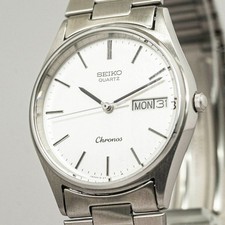 *NEAR MIN* Vintage 1986 SEIKO Chronos 8123-7080 Quarzo Giorno/Data Bianco 33mm Uomo