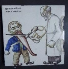 Ceramica Mattonella Antica Freud Dölker OPERAZIONE NECESSARIA SATIRA Vietri Cm20