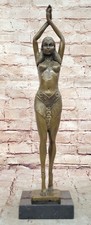 Bronzo Firmato Art Deco Rare Ruggenti C.1920S Nude Ballerina Scultura Statua Nr