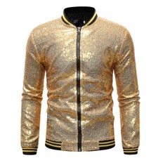 Mens Sequin Baseball Varsity Jacket Zip Up Dance Show Blazer Fancy Dress Fashion