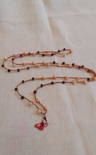 Collana Crochet Artigianale, Filato Gioiello E Perline Colorate, Farfalla Rosa 