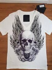T-SHIRT PHILIPP PLEIN BIANCA, CRISTALLO STRASS TESCHIO TAGLIA XL NUOVA CON ETICHETTE