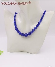 COLLANA A TORRE CON PERLE ROTONDE 6-14 MM LUNGA 45 CM COLORE BLU