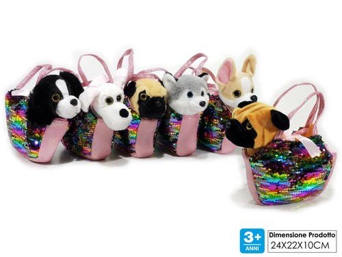 Borsa peluche pailettes cani - borsa,