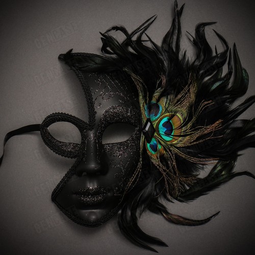 Maschera donna piuma pavone - maschera,