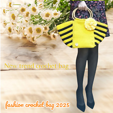 BORSA GIALLA  lavorata all'uncinetto con cordino, interamente foderata a mano