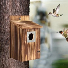 Casetta per uccelli in legno con protezione in metallo contro i predatori,