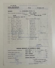 19/10/75 INTER vs CAGLIARI Distinta spogliatoio autografo cap. SANDRO MAZZOLA