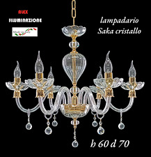 LAMPADARIO CRISTALLO 5 LUCI SAKA ORO  SOFFIATO SOSPENSIONE ARTIGIANALE