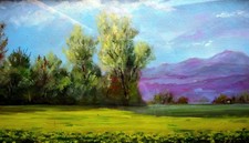 Fabrizio Scheggi-CAMPI A PIAZZANO (Mugello)- dipinto ad olio su tavoletta 20x35