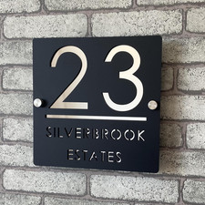 Targhetta Numero Civico Personalizzata 3D in Acrilico Nero E Argento, Numeri Gal