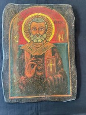 Antico Dipinto a Mano Russo Icon Su Legno.