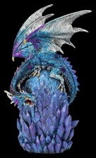 Figura di Drago Blu Su Polyresin Kristall-Ei - Dragon Decorazione Fantasy Gotico