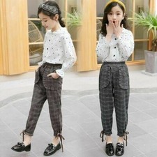 2Pcs Girls Pea Shirts + Plaid