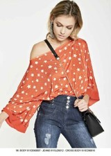 BLUSA BODY DONNA DENNY ROSE COLORE ROSSO FANTASIA STELLE TG.XS/40 NUOVO
