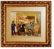 PIACESI WALTER  25x30 OLIO SU TAVOLA   VISITA AL MUSEO 2004 + autentica/expertis