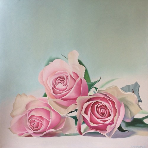Tre rose rosa - dipinto, olio