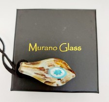 Ciondolo con vetro di Murano oro e blu nuovo con scatola garanzia cordone nero