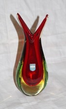 VASO VETRO DI MURANO SOMMERSO ROSSO E VERDE STILE FLAVIO POLI H.18,5cm. ANNI '60