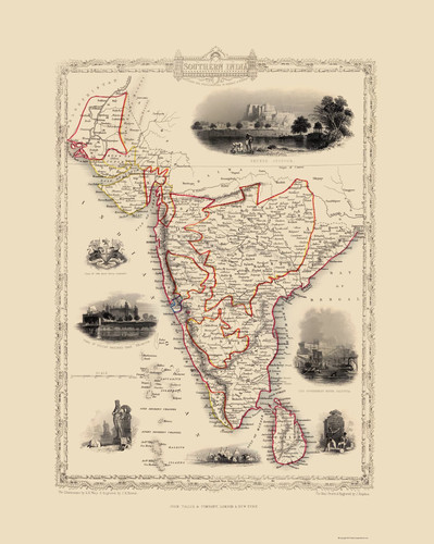 Mappa storica india sud sri - -,