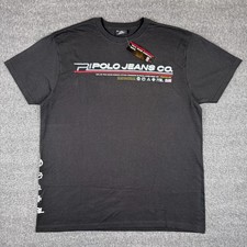 Vintage Polo Jeans Co. T-Shirt Uomo XL Nero Logo Ralph Lauren Rap Street Nuova con etichette