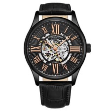 Orologio Uomo Stuhrling Originale 3942 3 Scheletro Automatico Cinturino Pelle Nero
