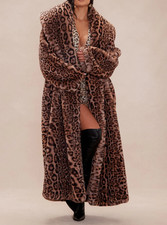 *** LUSSO GLAM CAPPOTTO PELLICCIA SINTETICA LEOPARDO PELLICCIA COLLO GIGANTE MOB WOMAN TG M 40 ***