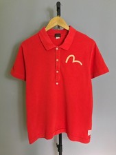 Polo da uomo Evisu rossa-arancione con logo designer taglia XL